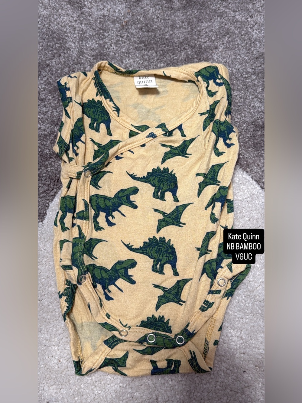 kate quinn Yellow Baby Bodysuit with Green Dinosaur Print